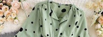 Women's Poly Crepe Polka Dot Print Puff Sleeves Top Roposo Clout